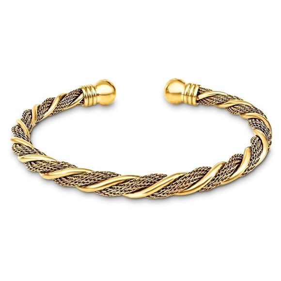 Gold Twisted Mesh Cuff Bangle Bracelet Stainless Steel Braided Retro Style - Picture 1 of 8